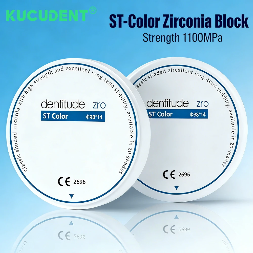 

Dental ST-Color Multilayer Zirconia Disc 98mm 1100MPa 43% Translucency CAD CAM Lab Milling Crown Bridge Materials A1/A2/A3