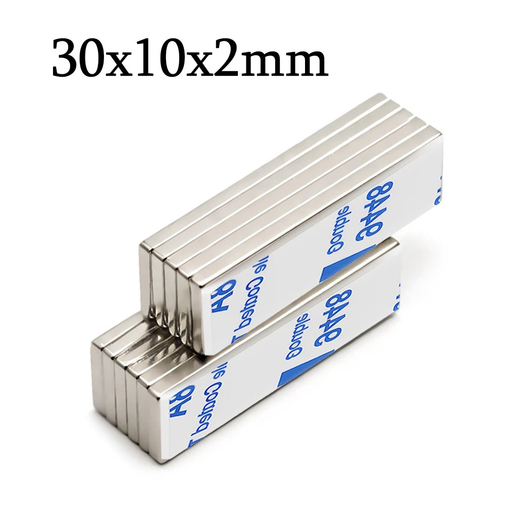 NdFeB Magnet Super Magnetism Durable Iron Magnetic Material Block Shape 30x10x2mm Adhesive Backed DIY Craft Model Building Use