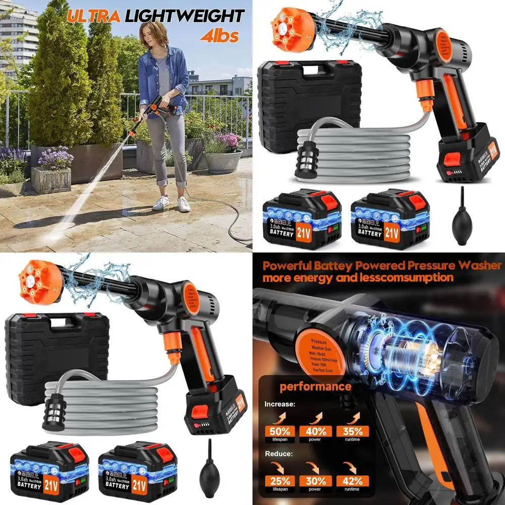 

Портативная ручная электрическая мойка высокого давления с насадкой 6-в-1, шлангом для слива 17T, идеально подходит для автомобилей, патио и террас, а также для использования внутри помещений.