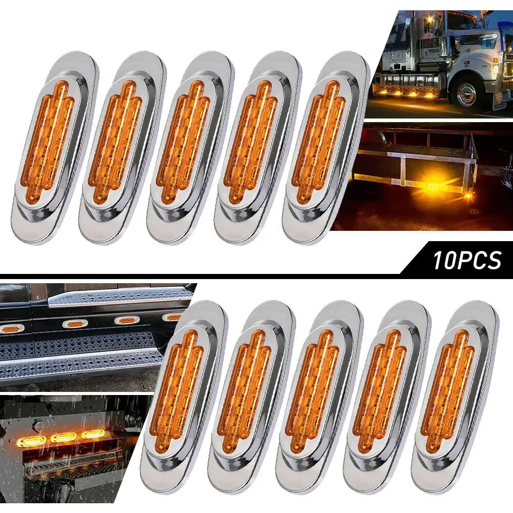 10PCS Car Lorry Warning Signal Light 16LED Truck Side Light 12V-24V Chrome Waterproof Turn Side Marker Light for Car Lamp