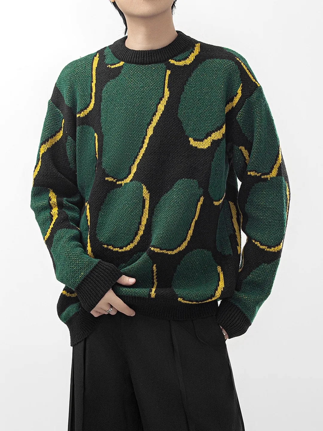 

American Contrast Color Knit Sweater round Ne Loose Casual Couple's Long Sve Men's Autumn Faion Brand Lazy Sle