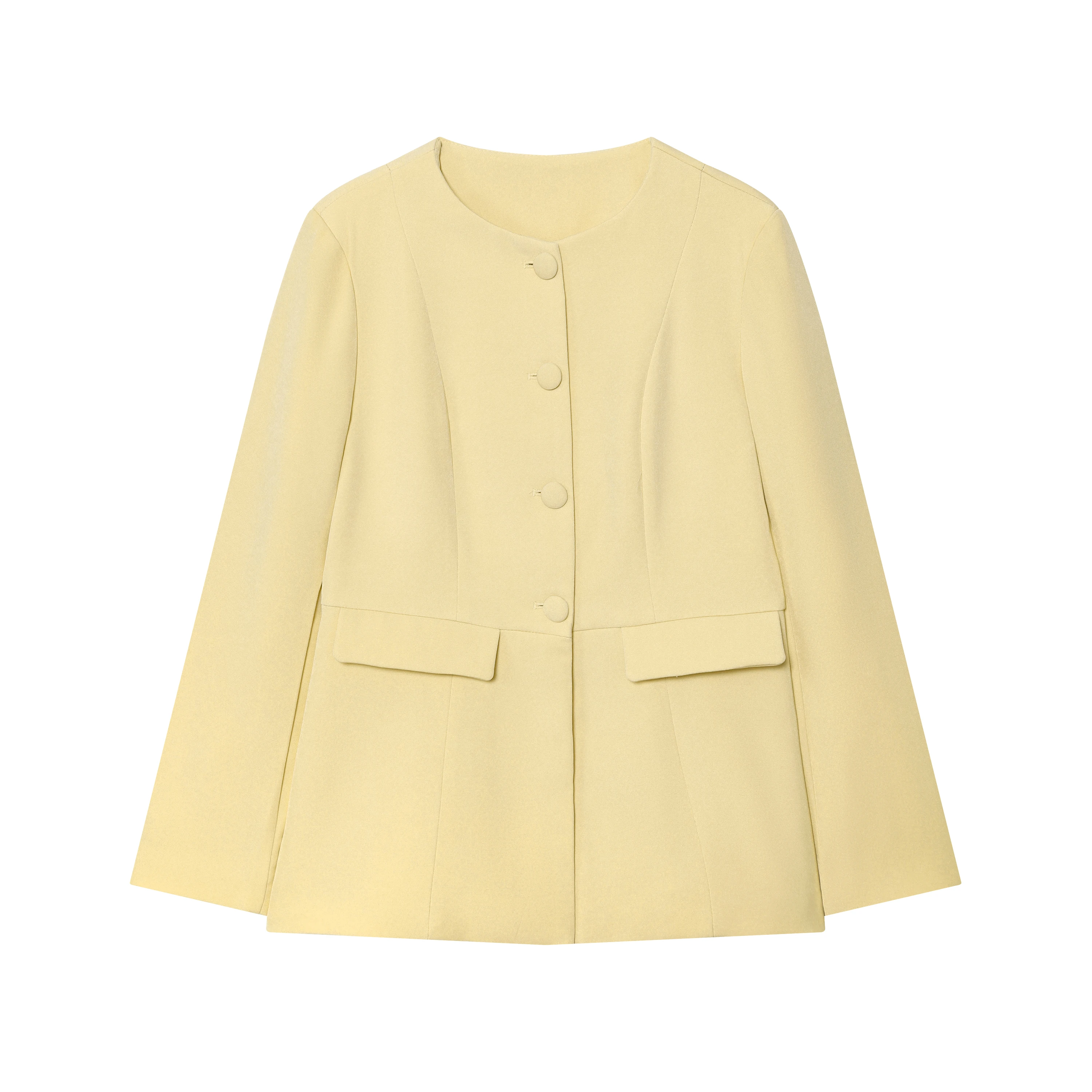 

Women's Yellow Blazer Coat 2025 Autumn O-Neck Pockets Single Breasted Suit Office Lady Streetwear Commute Outwear Coats