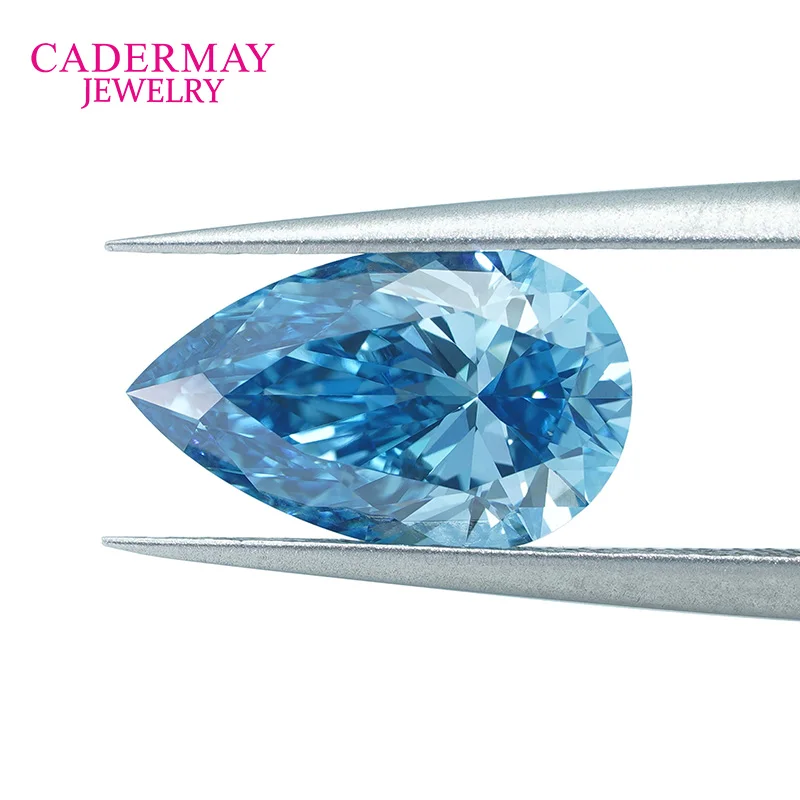 Cadermay In Stock GEMID Certificate CVD 1.851ct Fancy Vivid Blue VVS1 Pear Shape Lab Grown Diamond For Jewelry Making