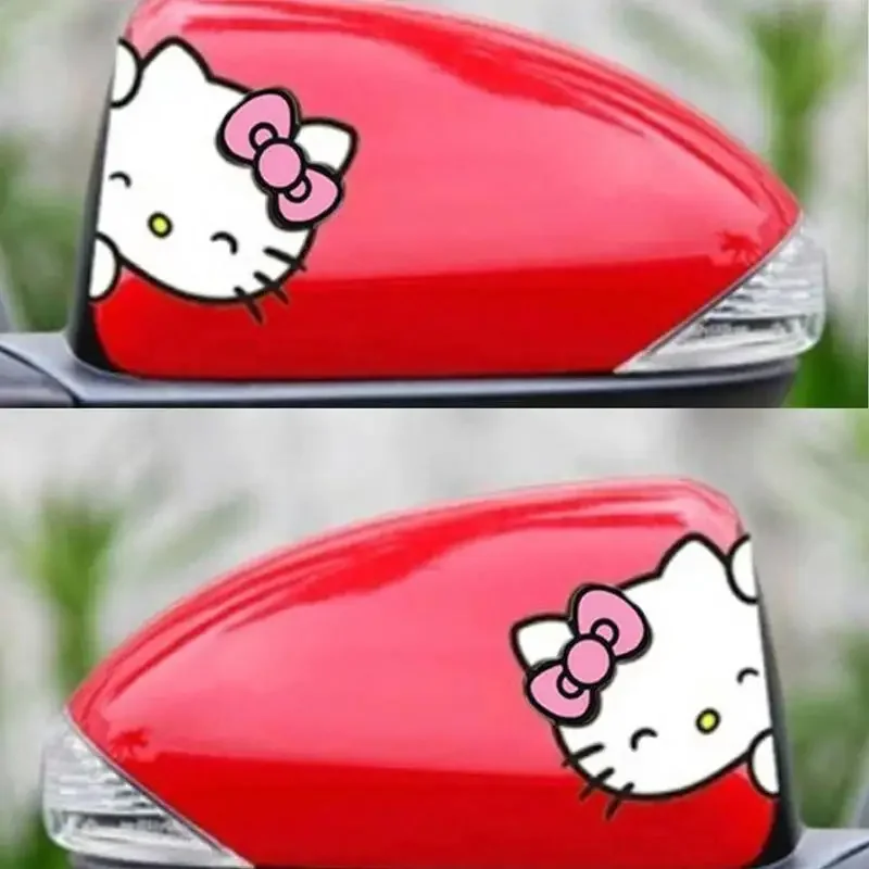 Kawaii Sanrio Car Film Car Sticker Reversing Mirror Hello Kitty Cartoon Car Creative Block Scratch Car Film Sticker Accessories