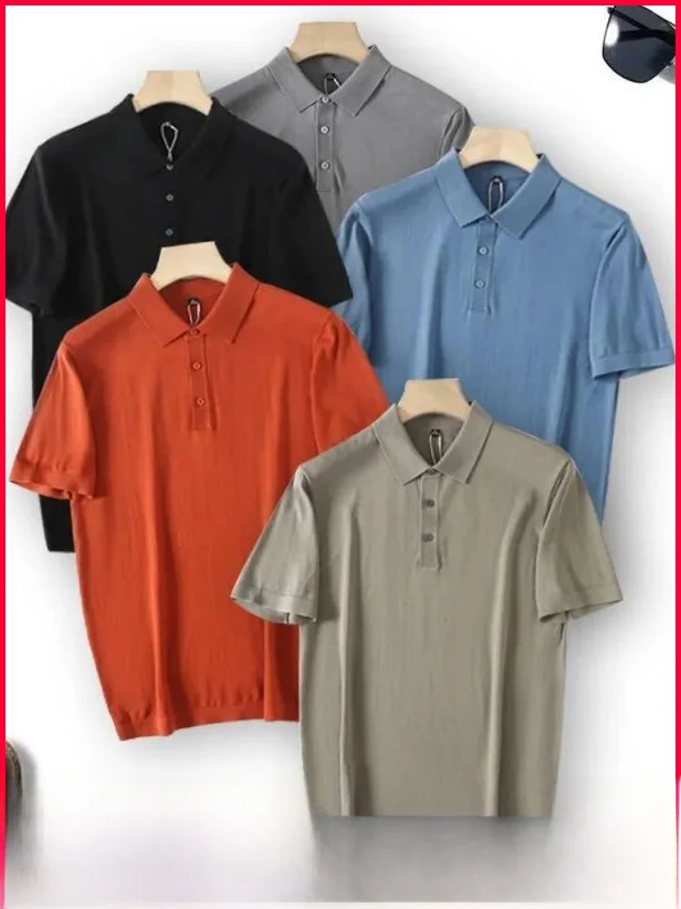 

Silk Linen Blend Knitted Short Sleeve Shirt for Men Breathable Summer Business Casual Wear Single Piece