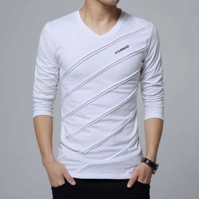 Black Slim Fit V Neck Tight Men's T-shirts Oversize Male Pullover Big Size 100℅ Cotton Sweatshirt High Brand Xxl Aesthetic Sale image 3