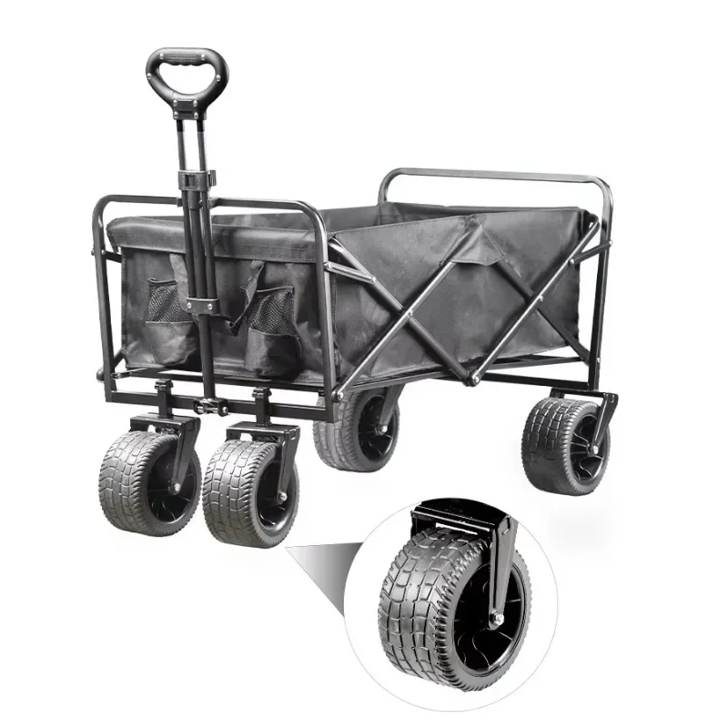 Garden Outdoor Picnic Collapse Shopping Trolleys Cart 500lbs Large Capacity Foldable Cart Big Tank Wheels Beach Wagon for Sand