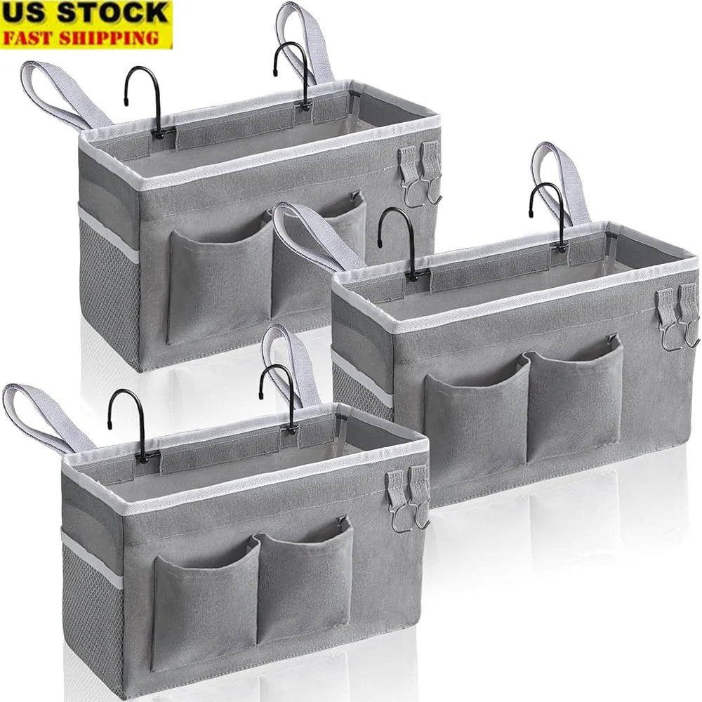 

3pcs Bedside Caddy Storage Bag with Adjustable Straps Waterproof Pockets and Cup Holders Bunk Beds Hospital Dorm