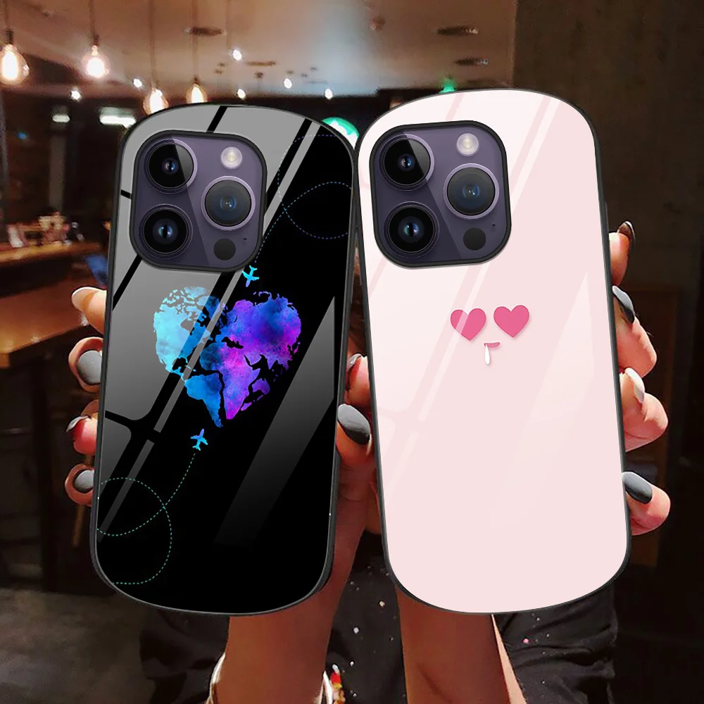 

Cute Love Heart Oval Tempered Glass Phone Case for iPhone 14 13 Pro Max Mini XR XSMax 7 8 Plus SE Cover for iPhone 12 11 Capinha