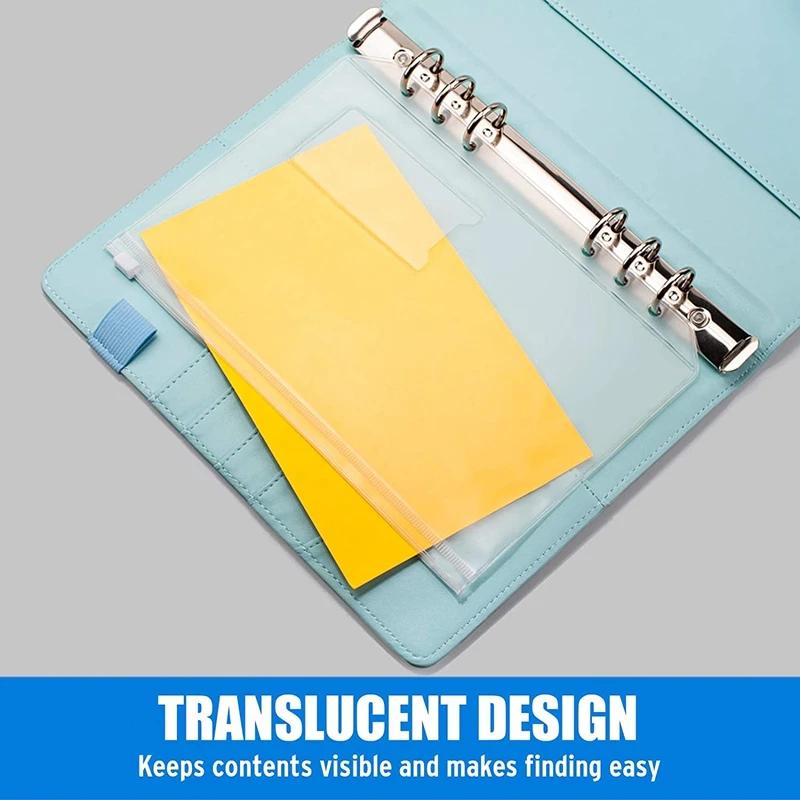 جيوب رابط مع ملصق سحاب بلاستيكي ، جيب رابط A5 ، دفتر ملاحظات مثقب بـ 6 فتحات ، 6 حلقات ، 15 روض