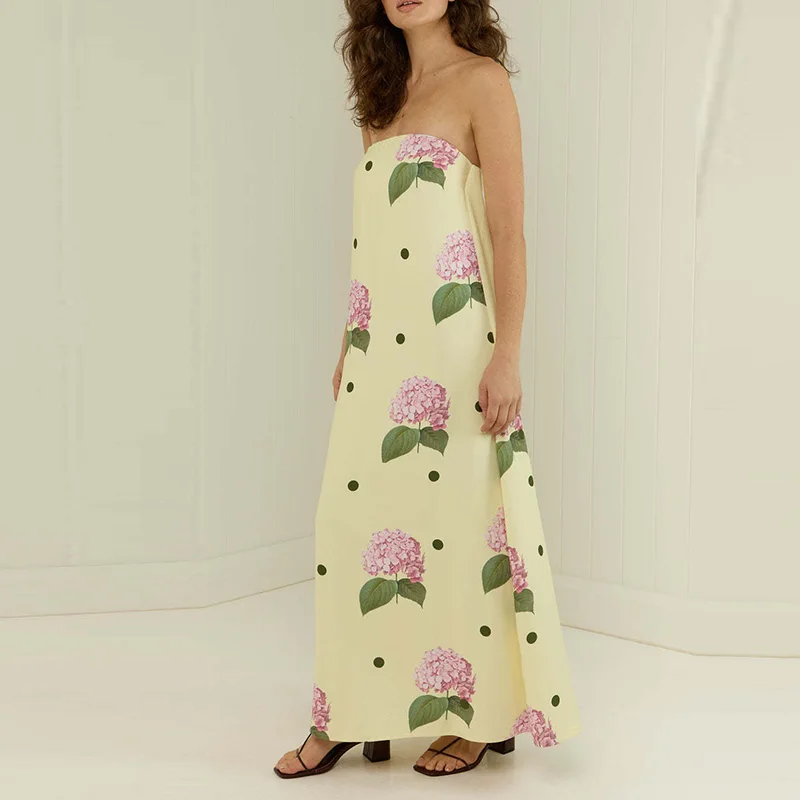 

Elegant Polka Dot Sleeveless Evening Dress Slim Backless High Waist Camisole Dress New Summer Strapless Floral Printed Sundress
