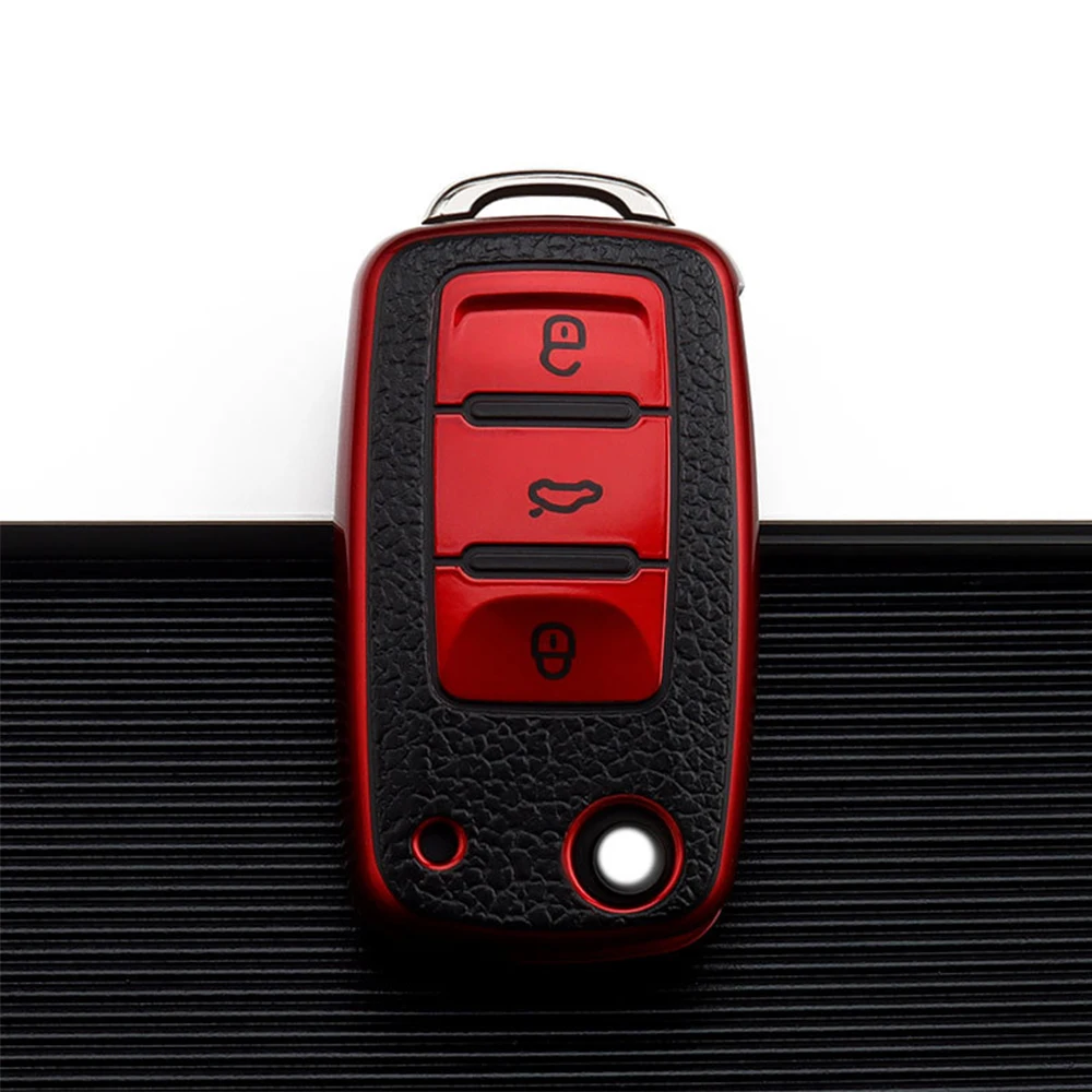 Leather Car Key Case TPU Full Cover Protection Shell Bag for Volkswagen