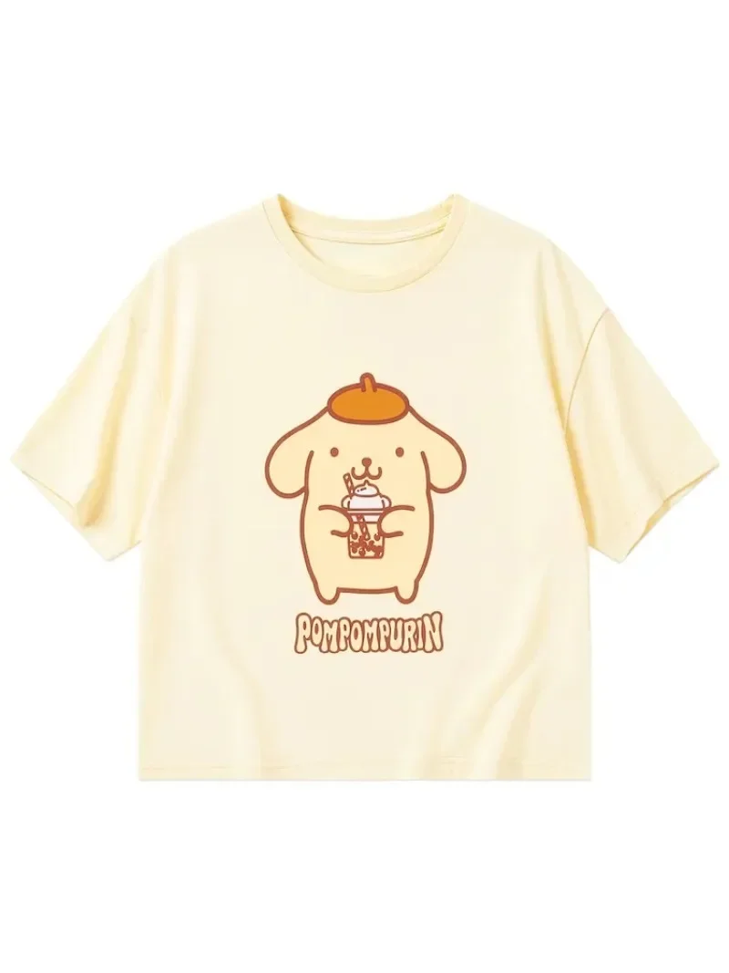 Super Cute Purin Pattern Short T-shirt Cotton Pom Pom Design Comfortable for Adults And Children Summer Sportswear