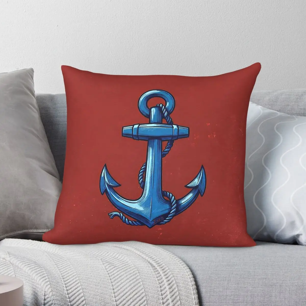 Roty Flag Blue Anchor Square Pillowcase Polyester Linen Velvet Creative Zip Decorative Pillow Case Car Cushion Case