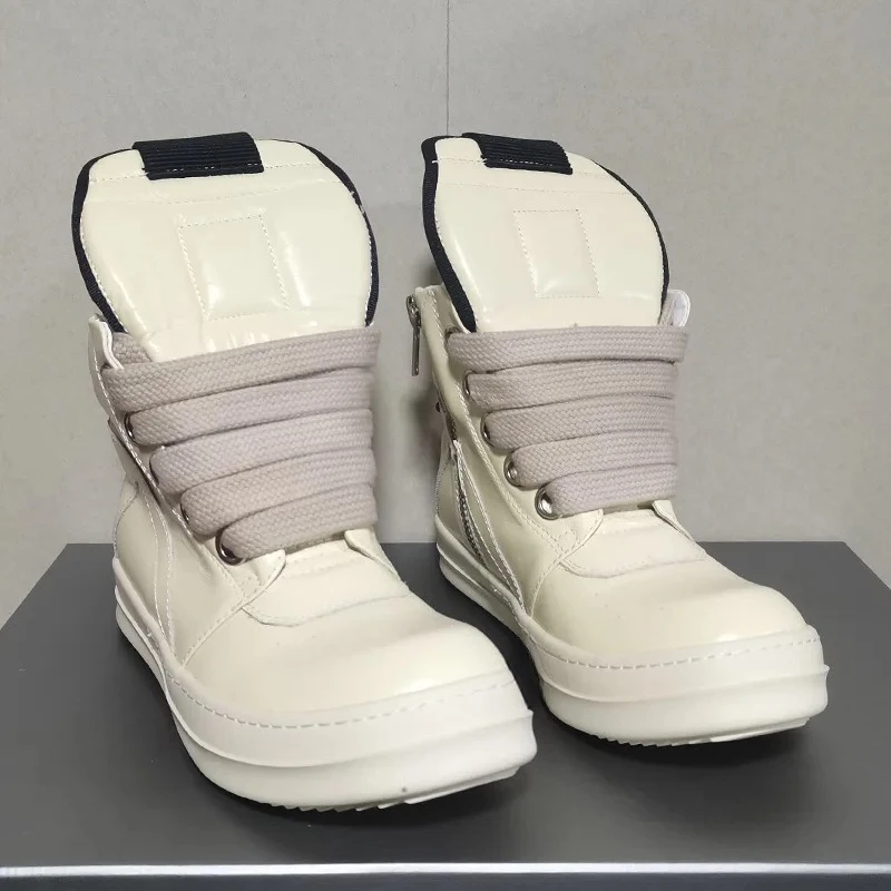 

Trendy Short Boots Men's High Top Leather Shoes Thick Bottom Heightening Black White Personality Spring Autumn Winter Casual...