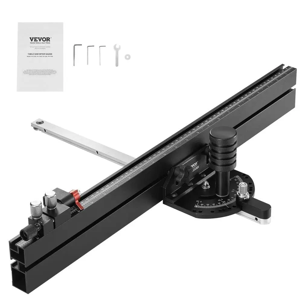 

Precision Miter Gauge for Table Saw Standard Slot 3/4 x 3/8 Aluminum Alloy with 24 inch Grating Adjustable Angle Stops for