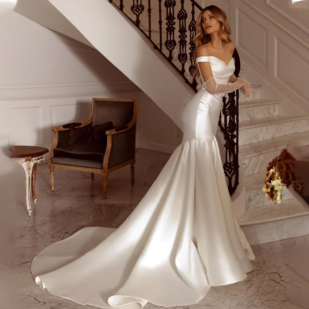 

Elegant Off The Shoulder Sweetheat Satin Mermaid Wedding Dresses Sweep Train Custom Made Formal Bridal Grown 2024 Vestido De Noi