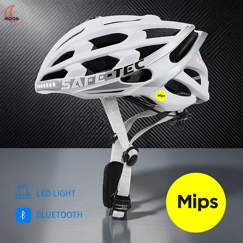 MOON Smart Bicycle Helmet for Adult with Bluetooth LED Rear Light Mips System MTB Road Mountain Bike Helmet for Outdoor Cycling