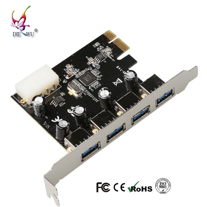 2 قطعة Diewu TXB048 PCI Express إلى USB3.0 VL805 رقاقة USB3.0 4 منافذ بطاقة الكمبيوتر 4 دبوس موصل الطاقة