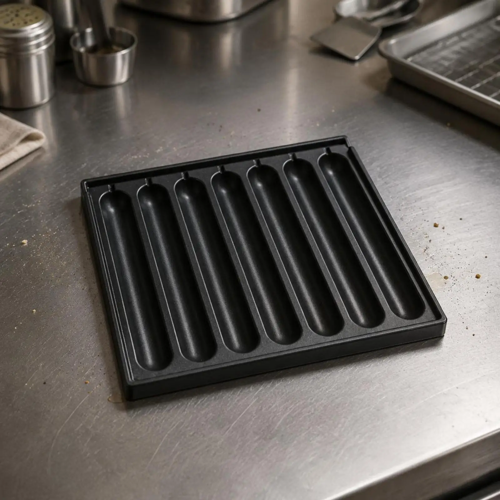 Sausage Cooking Tray Metal Grooved Roasting Pan Non Stick Oven Plate for Electric Grill Opening Handle and Hot Dog