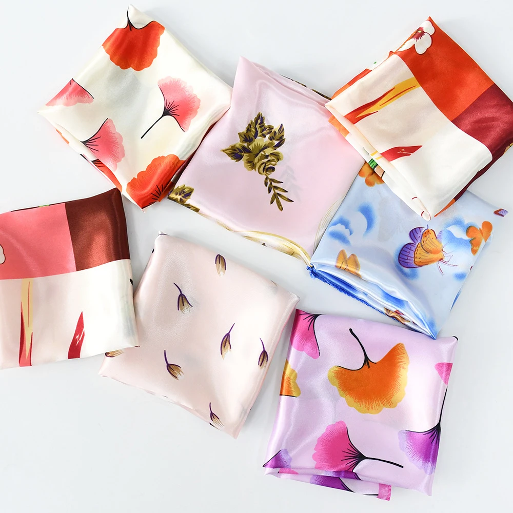 Floral Print Satin Silk Scarf Lady Office Neckerchief 50*50cm Decorative Head Scarf Printed Kerchief Neck Beautiful Scarf Shawl