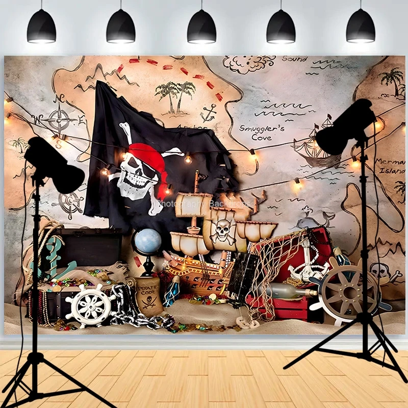 Retro Pirate Treasure Map Backdrop for Photography Nautical Island Background  Birthday Party  Boys Portrait Photo Props DS-10