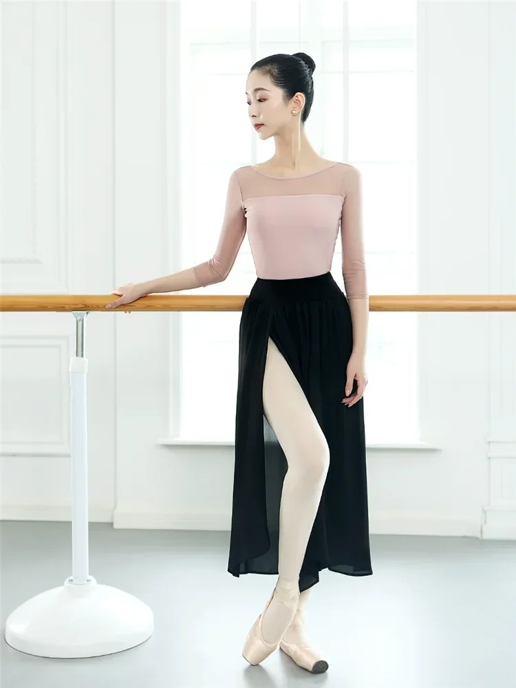 Dancewear Crop Top Ballet for Women Girls Jazz Stage Performance Workout Beauty Mesh Fabric Shirt See Through Modern Tops