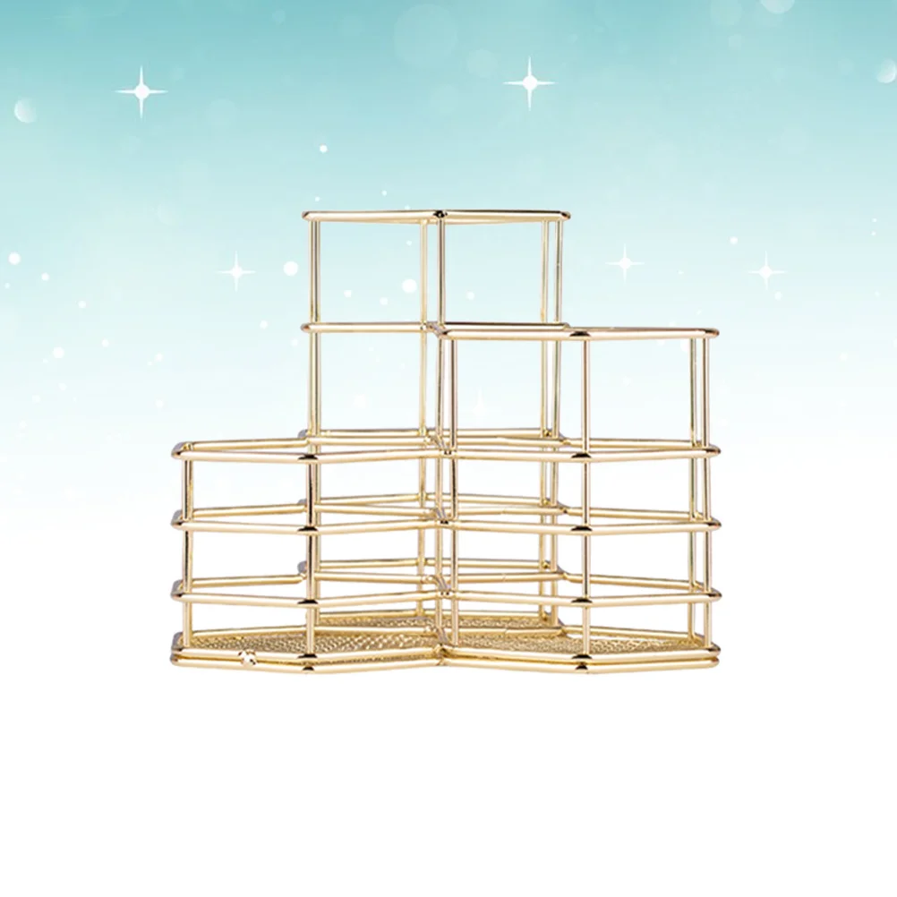 

Gold Hexagon Iron Pen Holder Sturdy Stationery Organizer Makeup Brush Tools Desk Pen Organizer Pencil Cup