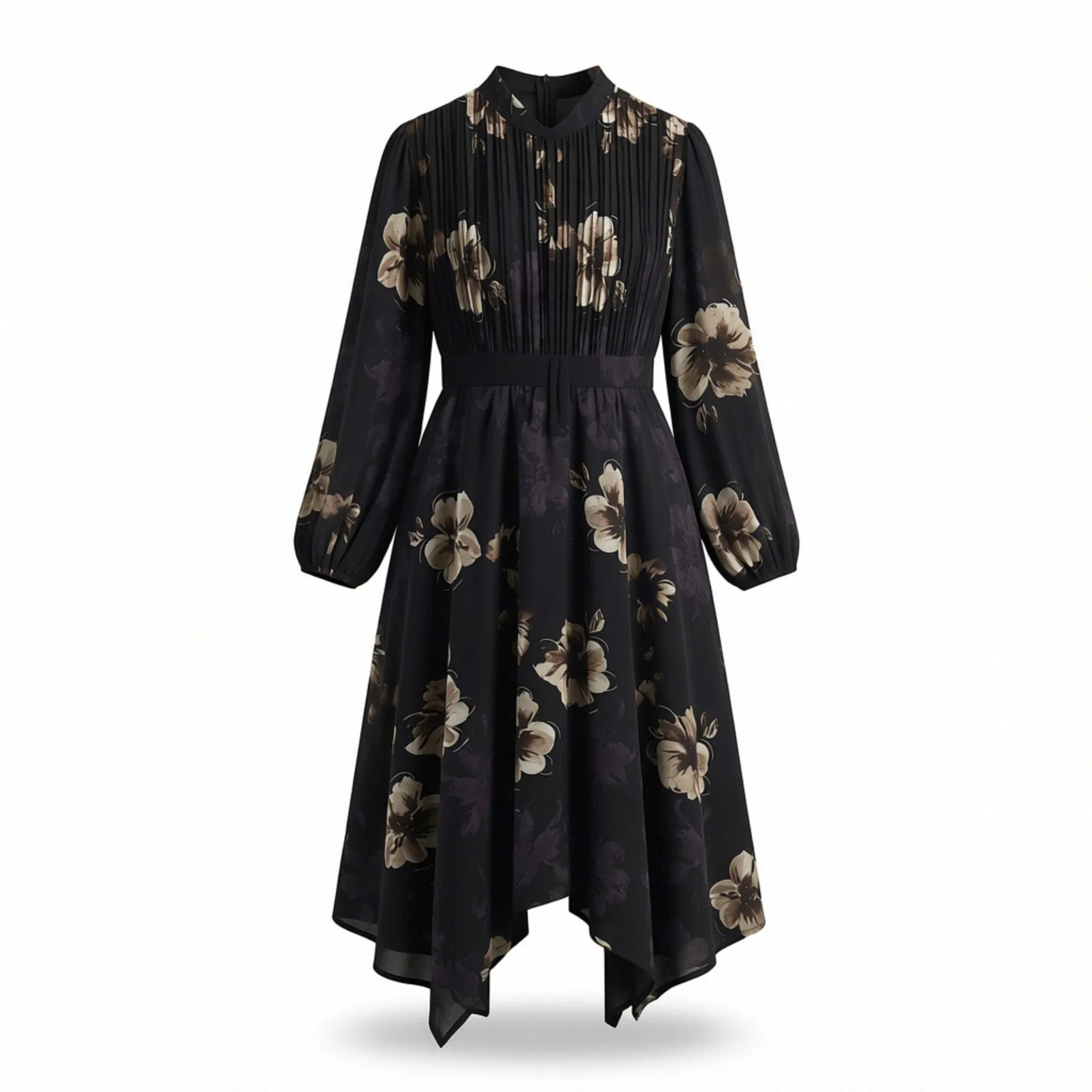 

Платье женское в европейском и американском стиле с воротником-стойкой, длинными рукавами, плиссировкой и вставками, с широким подолом, Vestidos