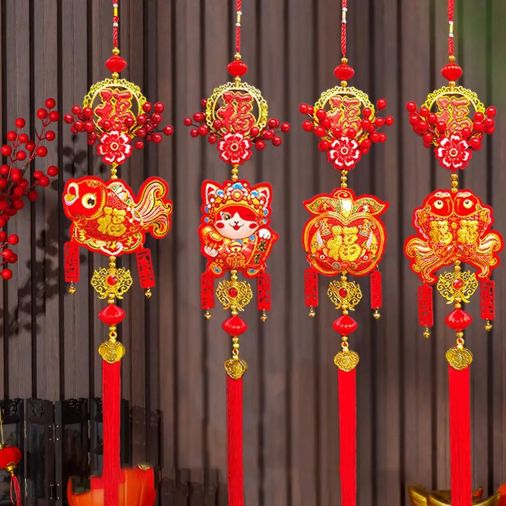 Liontin buah Fu merah Tahun Baru Cina, dengan rumbai 2024 Festival Musim Semi ornamen liontin dekorasi rumah ikan Cina Tradisional