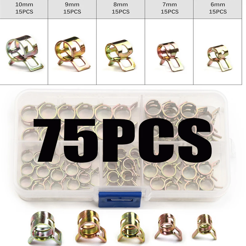 75/100 pces braçadeiras de mangueira de mola inoxidável 6-22mm zinco chapeado clipe de linha de combustível mangueira tubo de água tubo de ar grampos de fixação braçadeira de tubulação