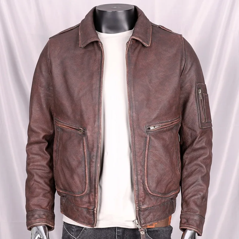 2024 New Style Spring Autumn Jacket Head Layer Cowhide Vintage Made Old Leather Short Slim-fit Youth Leather Jackets