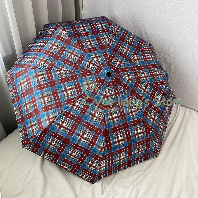 American Plaid Umbrella, Rain Dual-use Automatic Folding Sun Umbrella, Sun Protection and UV Protection Manual Sun Umbrella