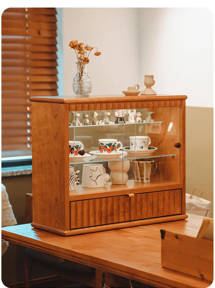 

Modern minimalist wind sideboard cherry wood display storage dust-proof glass cabinet solid wood storage storage cabinet