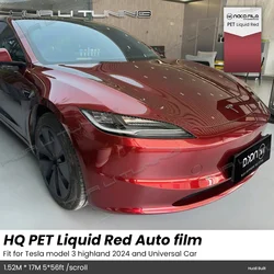 Car Wrapping Vinyl Film For Tesla Model 3 Highland 2024 or Universal Auto PET Liquid Red Highest quality Scroll Wrap up