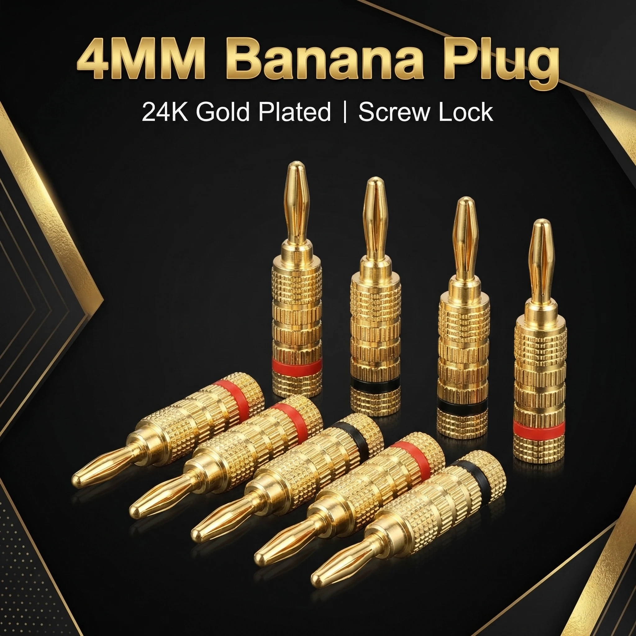 20pcs/10pairs 4mm Banana Plug Gold Plated Speaker Cable Connector Screw Lock Binding Post for Amplifier Audio Red Black