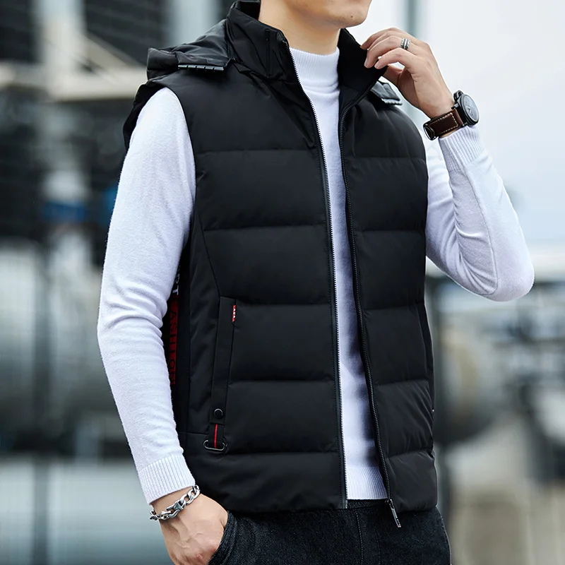 Warm Down Vest Hooded Detachable Warm Windproof Fashion Simple Design Loose Version Fabric Comfortable Skin-friendly Vest Coats