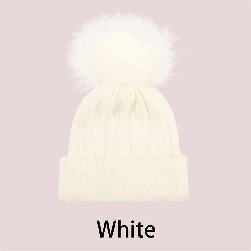 Adorable Winter Pom Pom Beanies for Babies Soft Warm Knitted Hats with Faux Fur Ball Infant Caps Cozy Solid Color Headwear