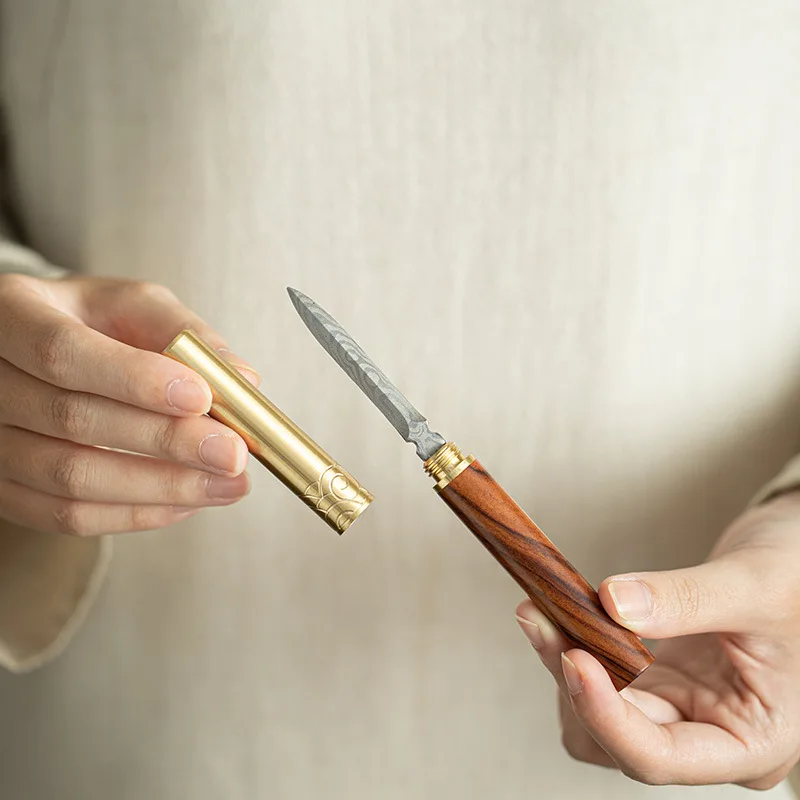 Black Wood Tea Knife Handmade Pu'er Tea Pick Tool Office Tea Cake Opener Set With Storage Box For Gift