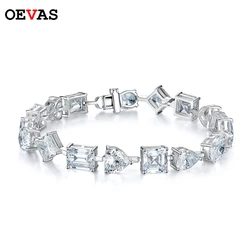 OEVAS 100% 925 Sterling Silver Full High Carbon Diamond Different Shape Bracelet For Women Sparkling Wedding Party Fine Jewelry