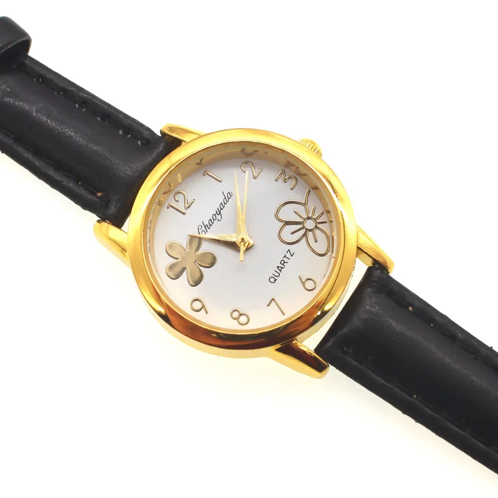 뜨거운 인기 귀여운 사랑스러운 작은 시계 꽃 다이얼 여자 어린이 여자 시계 유행 가죽 아날로그 석영 손목 시계 여성 u55