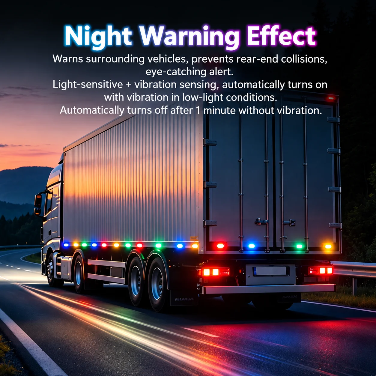 2PCS RGB LED Solar Powered Warning Light for Trucks Vibration Activated Light Sensitive Anti Rear End Collision Strobe Light 12V