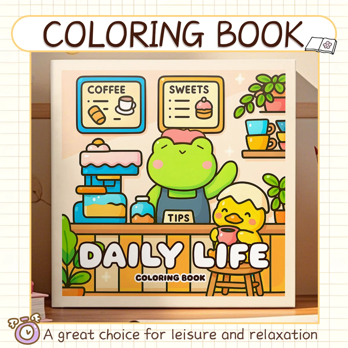 DAILY LIFE Adult Coloring Book Cute Daily Life Cartoon Bold-Easy Patterns Stress Relief Relaxation Graffiti Painting Drawing