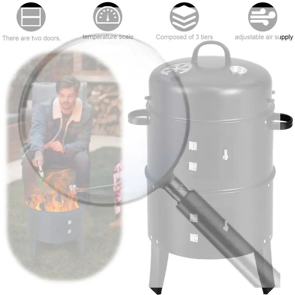 

Вертикальный угольный гриль-коптильня с встроенным термометром, круглый мангал с вентиляционным отверстием и 2 входными дверцами для приготовления на открытом воздухе