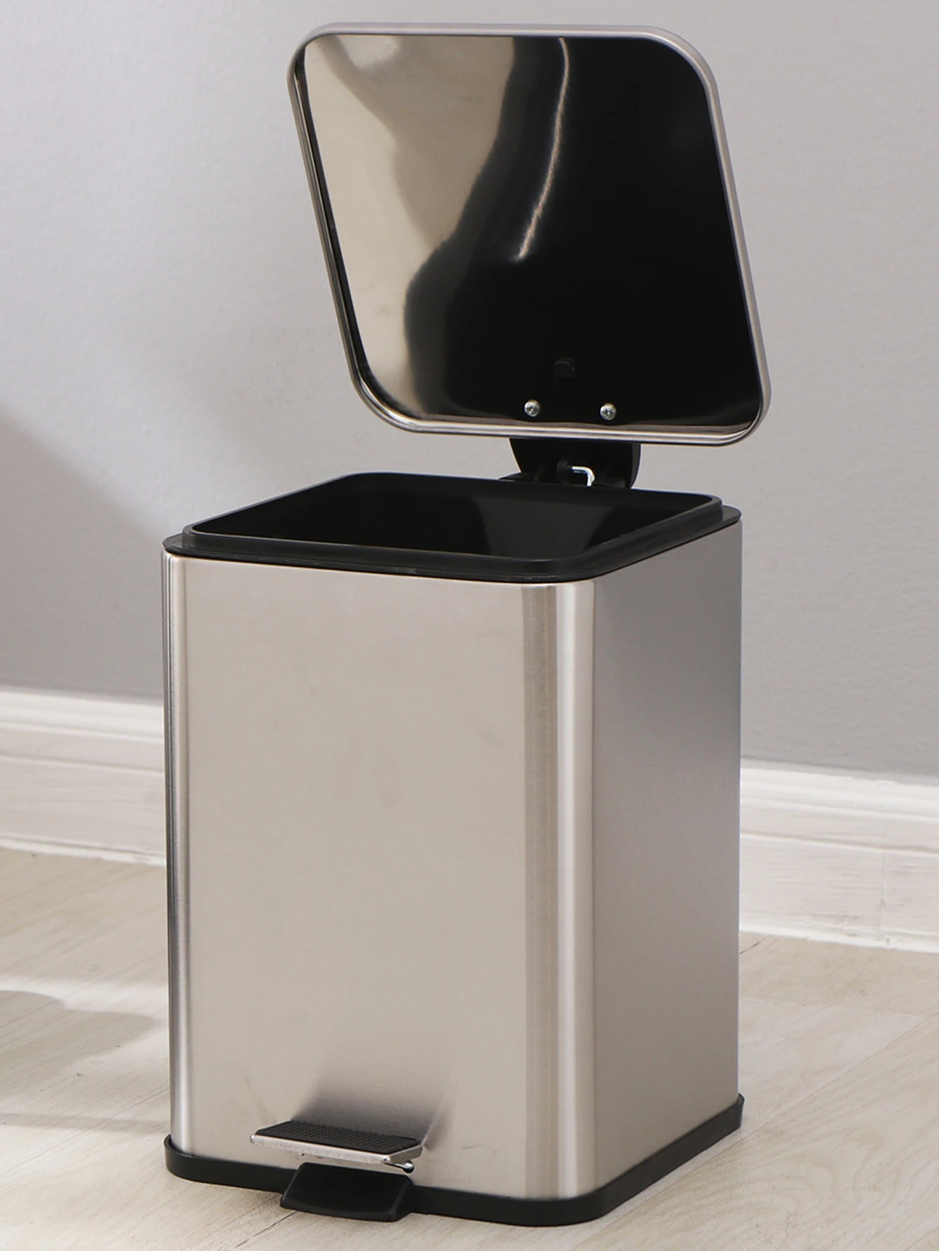 Stainless Steel Kitchen Garbage Can, Recycling or Waste Bin, Soft Close, Step-On Pedal, Removable Inner Bucket, Silver