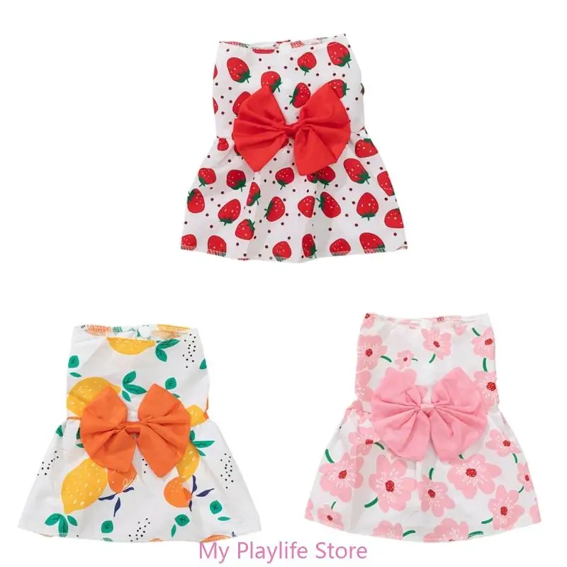 Dog Flowers Print Dress with Bowknot Spring Summer Wedding Dog Skirt Sweet Lightweight Small Lovely Dogs Skirt