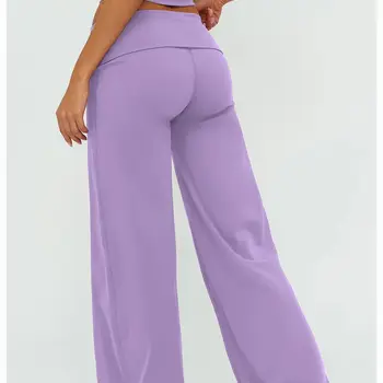 Casual Wide Leg Sweatpants for Women Fold Over Low Rise Flare Yoga Lounge Pants Outdoor Running Yoga Pants Gym Lounge Leggings
