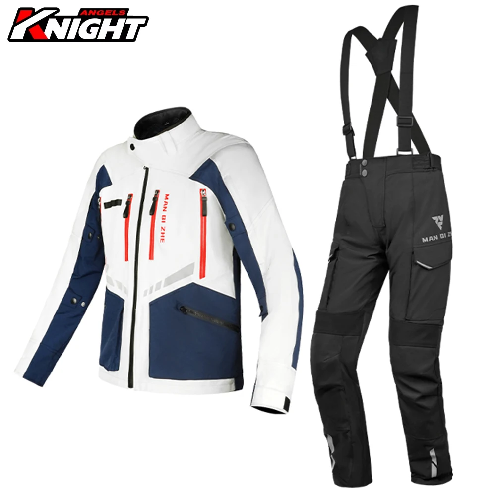 

Winter Warm Motorcycle Riding Jacket Wear-resistant Motocross Jacket Waterproof Motorbike Touring Pants with Shoulder Strap