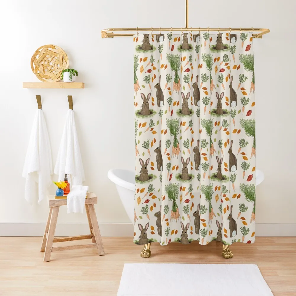 

Bunny Rabbits and Carrots with Autumn Leaves Shower Curtain Bathroom Box Shower Bath Cover Shower Set Curtain
