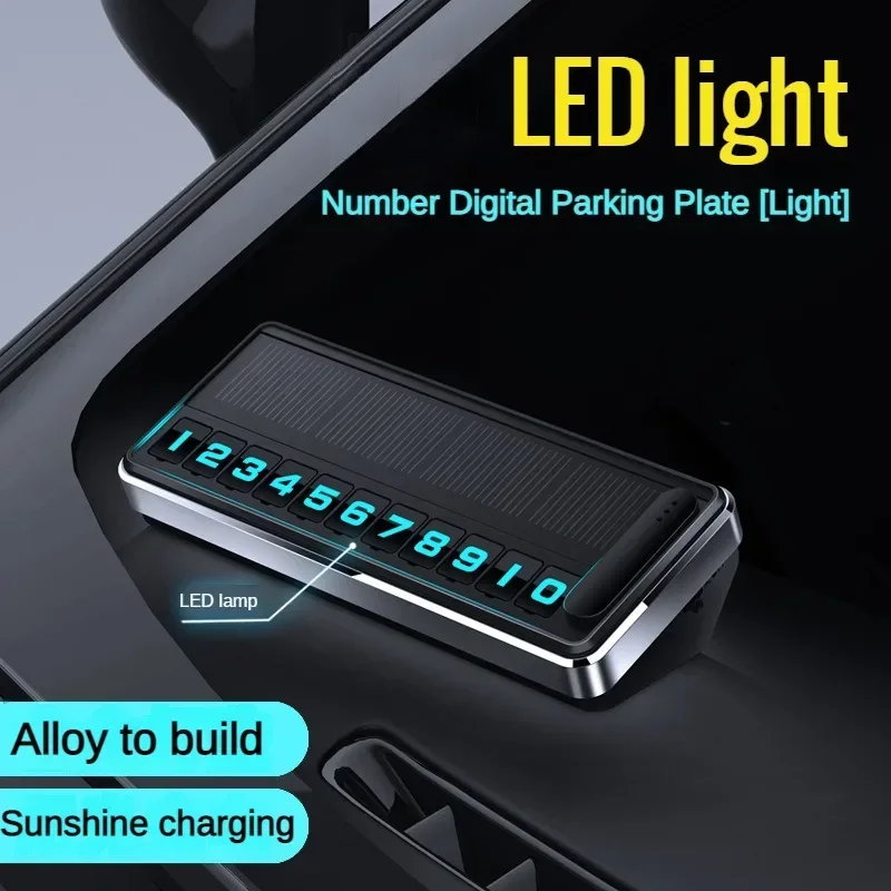 

1PC Solar Car Phone Number Plate Led Lighting Temporary Parking Card Hidden Plates Car Park Stop Multiple Number Parking Gadgets